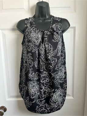 3/25$💥 Jones New York Top Cami Medium V-Neck Medium Women Black White Flora
